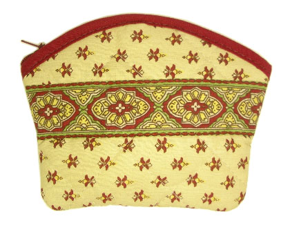 Provencal fabric coin purse (St Remy. beige/bordeaux)